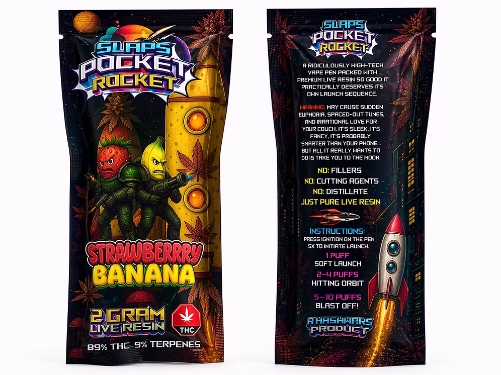 heavenpeak.com | VapesSlaps Pocket Rocket – Strawberry Banana 2G Live Resin Vape